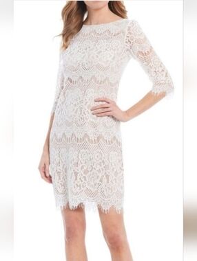 NWT JH Elegant White Lace Sheath Dress - Feminine Boatneck Design Size 6